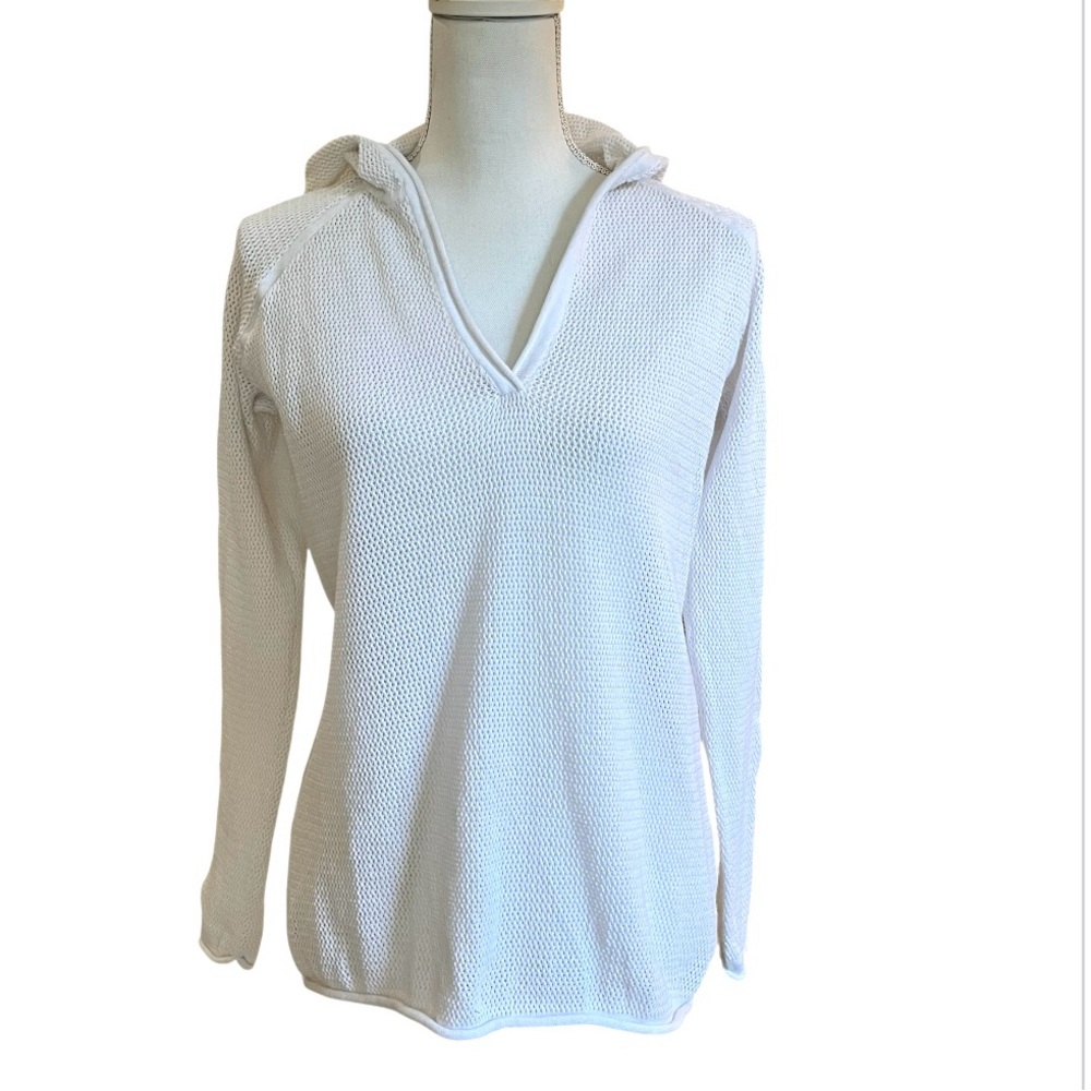 Caribbean Joe Hooded Mesh Sweater Top